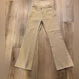 Neutral Tan Wide Leg Flare Denim - Raw Edge - Unbranded No Size on Tag